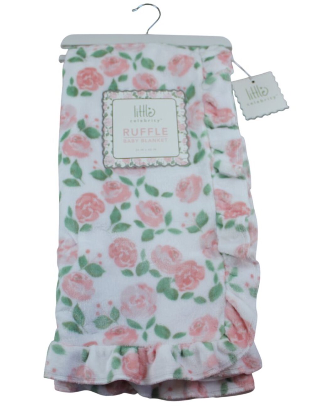 Little Celebrity Baby Blanket Pink Rose Ruffle Infant Girls White Fleece NWT
